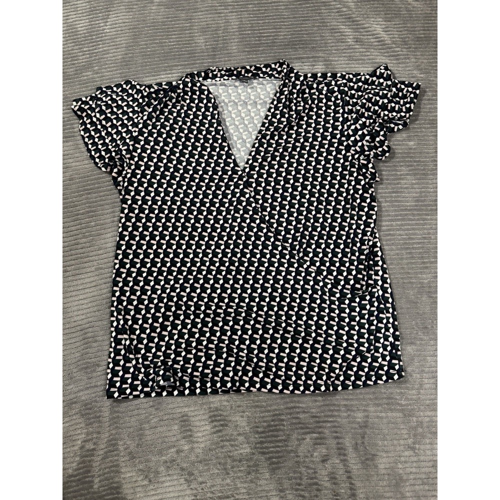 Adrianna Papell Women Black Print Short Sleeve Large